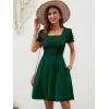 imageBerydress Womens Summer Dresses 2025 Pockets Short Sleeve Square Neck Flowy A Line Casual Boho Smocked Mini Sun DressDark Green