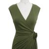 imageBerydress Womens Vintage VNeck Sheath Casual Party Work Faux Black Wrap DressArmy Green