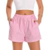imageBoxer Shorts for Women Summer Gingham Pajama Casual Plaid Shorts Y2K Beach Bottoms with PocketA Pink