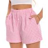 imageBoxer Shorts for Women Summer Gingham Pajama Casual Plaid Shorts Y2K Beach Bottoms with PocketA Pink