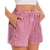 imageBoxer Shorts for Women Summer Gingham Pajama Casual Plaid Shorts Y2K Beach Bottoms with PocketA Red