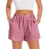 imageBoxer Shorts for Women Summer Gingham Pajama Casual Plaid Shorts Y2K Beach Bottoms with PocketA Red
