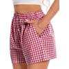 imageBoxer Shorts for Women Summer Gingham Pajama Casual Plaid Shorts Y2K Beach Bottoms with PocketA Red
