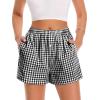 imageBoxer Shorts for Women Summer Gingham Pajama Casual Plaid Shorts Y2K Beach Bottoms with PocketBlack