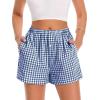 imageBoxer Shorts for Women Summer Gingham Pajama Casual Plaid Shorts Y2K Beach Bottoms with PocketBlue