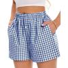 imageBoxer Shorts for Women Summer Gingham Pajama Casual Plaid Shorts Y2K Beach Bottoms with PocketBlue