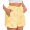 imageBoxer Shorts for Women Summer Gingham Pajama Casual Plaid Shorts Y2K Beach Bottoms with PocketYellow