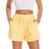 imageBoxer Shorts for Women Summer Gingham Pajama Casual Plaid Shorts Y2K Beach Bottoms with PocketYellow
