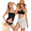 imageCHICGAL 2 Pieces Women Beach Sarong Bathing Suit Wrap Skirt Sheer Bikini Swimsuit Cover Ups for Swimwear01 Black and White