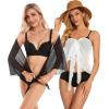 imageCHICGAL 2 Pieces Women Beach Sarong Bathing Suit Wrap Skirt Sheer Bikini Swimsuit Cover Ups for Swimwear01 Black and White