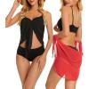 imageCHICGAL 2 Pieces Women Beach Sarong Bathing Suit Wrap Skirt Sheer Bikini Swimsuit Cover Ups for SwimwearBlack  Bright Red