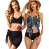 imageCHICGAL 2 Pieces Women Beach Sarong Bathing Suit Wrap Skirt Sheer Bikini Swimsuit Cover Ups for SwimwearBlack  Dark Blue Leaf