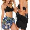 imageCHICGAL 2 Pieces Women Beach Sarong Bathing Suit Wrap Skirt Sheer Bikini Swimsuit Cover Ups for SwimwearBlack  Dark Blue Leaf