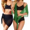 imageCHICGAL 2 Pieces Women Beach Sarong Bathing Suit Wrap Skirt Sheer Bikini Swimsuit Cover Ups for SwimwearBlack  Dark Green