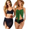 imageCHICGAL 2 Pieces Women Beach Sarong Bathing Suit Wrap Skirt Sheer Bikini Swimsuit Cover Ups for SwimwearBlack  Dark Green