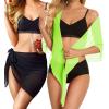 imageCHICGAL 2 Pieces Women Beach Sarong Bathing Suit Wrap Skirt Sheer Bikini Swimsuit Cover Ups for SwimwearBlack  Fluorescent Green