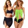 imageCHICGAL 2 Pieces Women Beach Sarong Bathing Suit Wrap Skirt Sheer Bikini Swimsuit Cover Ups for SwimwearBlack  Fluorescent Green