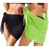 imageCHICGAL 2 Pieces Women Beach Sarong Bathing Suit Wrap Skirt Sheer Bikini Swimsuit Cover Ups for SwimwearBlack  Fluorescent Green