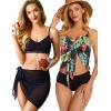 imageCHICGAL 2 Pieces Women Beach Sarong Bathing Suit Wrap Skirt Sheer Bikini Swimsuit Cover Ups for SwimwearBlack  Green Vintage Leaf