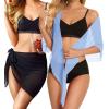 imageCHICGAL 2 Pieces Women Beach Sarong Bathing Suit Wrap Skirt Sheer Bikini Swimsuit Cover Ups for SwimwearBlack  Light Blue