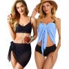 imageCHICGAL 2 Pieces Women Beach Sarong Bathing Suit Wrap Skirt Sheer Bikini Swimsuit Cover Ups for SwimwearBlack  Light Blue