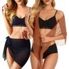 imageCHICGAL 2 Pieces Women Beach Sarong Bathing Suit Wrap Skirt Sheer Bikini Swimsuit Cover Ups for SwimwearBlack Brown