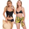 imageCHICGAL 2 Pieces Women Beach Sarong Bathing Suit Wrap Skirt Sheer Bikini Swimsuit Cover Ups for SwimwearBlack and Banana Pink