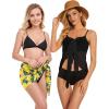 imageCHICGAL 2 Pieces Women Beach Sarong Bathing Suit Wrap Skirt Sheer Bikini Swimsuit Cover Ups for SwimwearBlack and Banana Pink