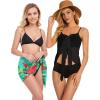 imageCHICGAL 2 Pieces Women Beach Sarong Bathing Suit Wrap Skirt Sheer Bikini Swimsuit Cover Ups for SwimwearBlack and Blue Green