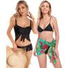 imageCHICGAL 2 Pieces Women Beach Sarong Bathing Suit Wrap Skirt Sheer Bikini Swimsuit Cover Ups for SwimwearBlack and Blue Green
