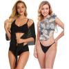 imageCHICGAL 2 Pieces Women Beach Sarong Bathing Suit Wrap Skirt Sheer Bikini Swimsuit Cover Ups for SwimwearBlack and Grey Leaf