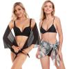 imageCHICGAL 2 Pieces Women Beach Sarong Bathing Suit Wrap Skirt Sheer Bikini Swimsuit Cover Ups for SwimwearBlack and Grey Leaf