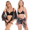 imageCHICGAL 2 Pieces Women Beach Sarong Bathing Suit Wrap Skirt Sheer Bikini Swimsuit Cover Ups for SwimwearBlack and Pink Green