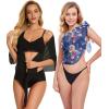 imageCHICGAL 2 Pieces Women Beach Sarong Bathing Suit Wrap Skirt Sheer Bikini Swimsuit Cover Ups for SwimwearBlack and Pink Navy Blue