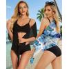 imageCHICGAL 2 Pieces Women Beach Sarong Bathing Suit Wrap Skirt Sheer Bikini Swimsuit Cover Ups for SwimwearBlack and White Blue Flowers