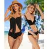 imageCHICGAL 2 Pieces Women Beach Sarong Bathing Suit Wrap Skirt Sheer Bikini Swimsuit Cover Ups for SwimwearBlack and White Blue Flowers