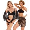imageCHICGAL 2 Pieces Women Beach Sarong Bathing Suit Wrap Skirt Sheer Bikini Swimsuit Cover Ups for SwimwearBrown Leopard and Black