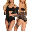 imageCHICGAL 2 Pieces Women Beach Sarong Bathing Suit Wrap Skirt Sheer Bikini Swimsuit Cover Ups for SwimwearBrown Leopard and Black