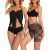 imageCHICGAL 2 Pieces Women Beach Sarong Bathing Suit Wrap Skirt Sheer Bikini Swimsuit Cover Ups for SwimwearBrown Leopard and Black