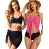 imageCHICGAL 2 Pieces Women Beach Sarong Bathing Suit Wrap Skirt Sheer Bikini Swimsuit Cover Ups for SwimwearLight Pink and Black