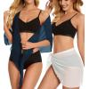 imageCHICGAL 2 Pieces Women Beach Sarong Bathing Suit Wrap Skirt Sheer Bikini Swimsuit Cover Ups for SwimwearWhite  Navy Blue