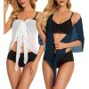 imageCHICGAL 2 Pieces Women Beach Sarong Bathing Suit Wrap Skirt Sheer Bikini Swimsuit Cover Ups for SwimwearWhite  Navy Blue