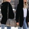 imageCHICGAL Womens Fuzzy Jacket Hooded Cardigan Open Front Sherpa Coat Outwear with PocketsBlack
