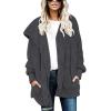 imageCHICGAL Womens Fuzzy Jacket Hooded Cardigan Open Front Sherpa Coat Outwear with PocketsDark Grey