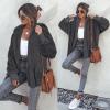 imageCHICGAL Womens Fuzzy Jacket Hooded Cardigan Open Front Sherpa Coat Outwear with PocketsDark Grey