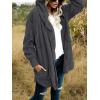 imageCHICGAL Womens Fuzzy Jacket Hooded Cardigan Open Front Sherpa Coat Outwear with PocketsDark Grey