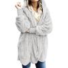 imageCHICGAL Womens Fuzzy Jacket Hooded Cardigan Open Front Sherpa Coat Outwear with PocketsLight Grey