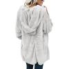 imageCHICGAL Womens Fuzzy Jacket Hooded Cardigan Open Front Sherpa Coat Outwear with PocketsLight Grey