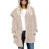 imageCHICGAL Womens Fuzzy Jacket Hooded Cardigan Open Front Sherpa Coat Outwear with PocketsLight Khaki