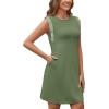 imageWEACZZY Summer Dresses for Women 2025 Casual Crewneck Fit Beach Vacation Dress Sleeveless Loose Sundress with PocketsArmy Green